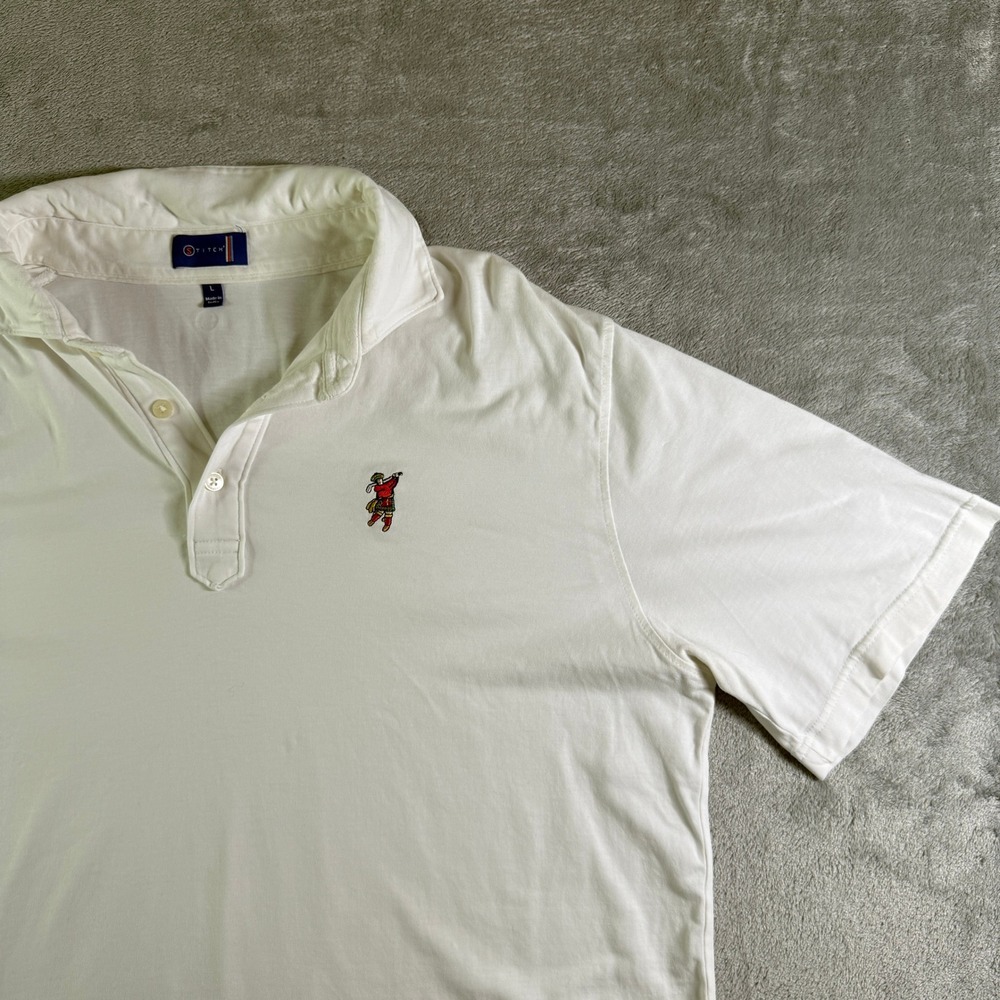Stitch Golf Mens Large White Short Sleeve Polo Shirt Scotish Golfer